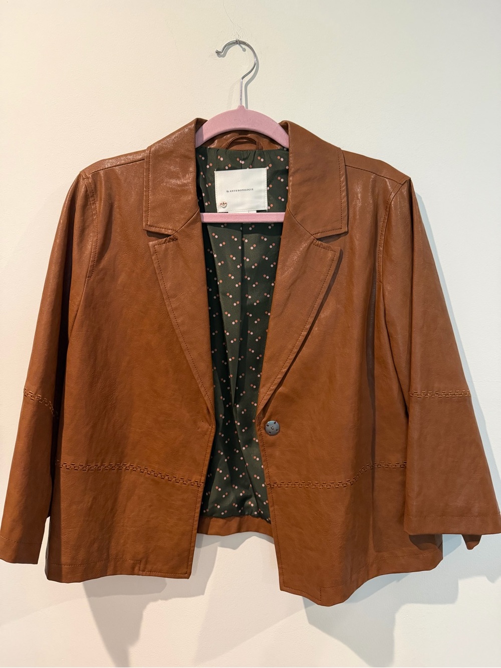 Anthropologie Cognac Brown Leather Single-Button Blazer